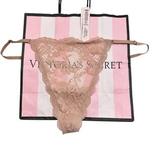 NEW Victoria's Secret Dream Angels Lace V String‎ Thong Panty NWT Large Tan
